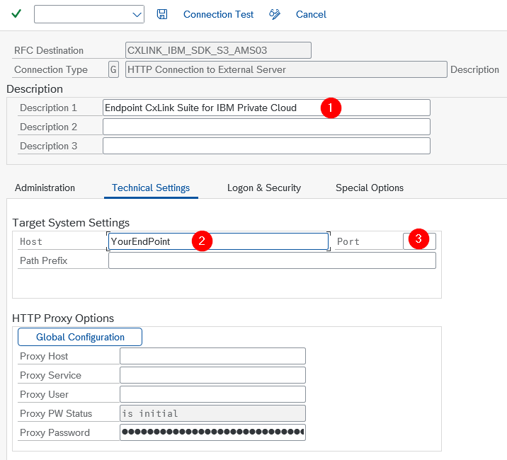 CxLink IBM Private Endpoint body