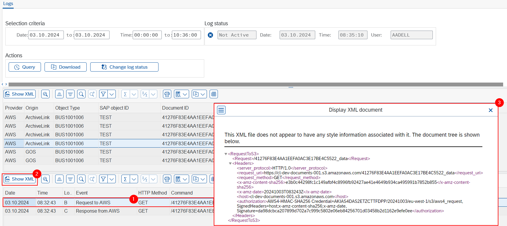 Log XML